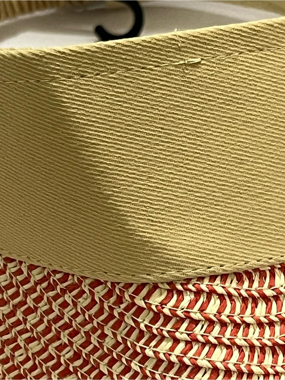 🆕 Tahari Woven Straw Visor Tan Red Cream NWT